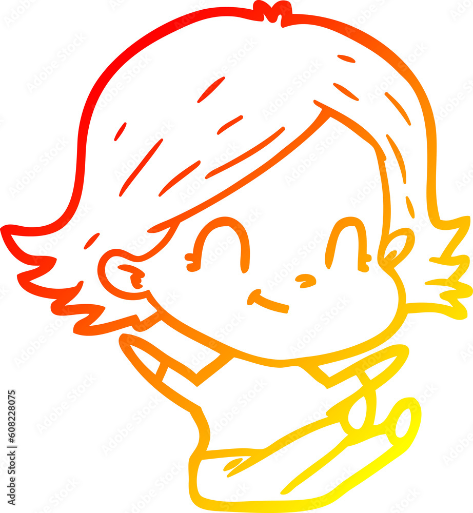 warm gradient line drawing of a cartoon friendly girl warm gradient line drawing of a cartoon friendly girl