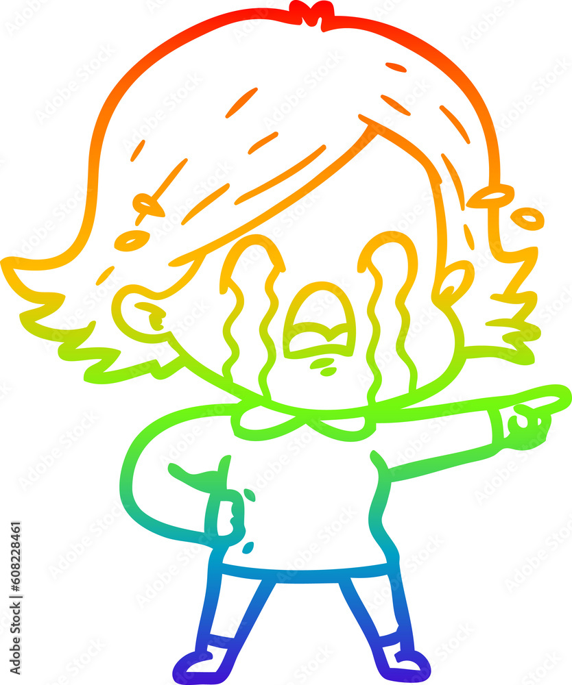 rainbow gradient line drawing of a cartoon woman crying rainbow gradient line drawing of a cartoon woman crying