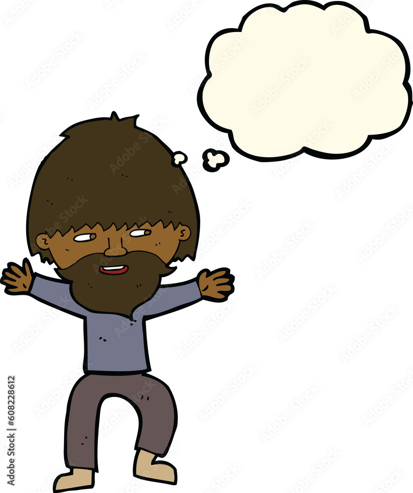 cartoon happy man with beard with thought bubble cartoon happy man with beard with thought bubble
