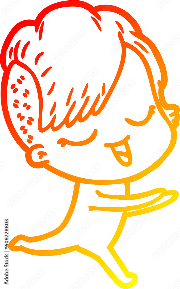 warm gradient line drawing of a happy cartoon girl warm gradient line drawing of a happy cartoon girl