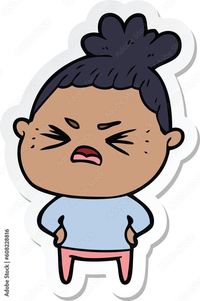 sticker of a cartoon angry woman sticker of a cartoon angry woman