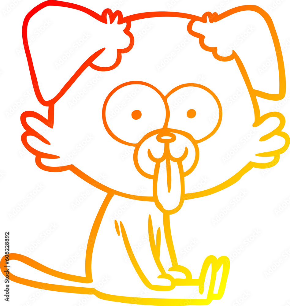 Obraz premium warm gradient line drawing of a cartoon sitting dog with tongue sticking out