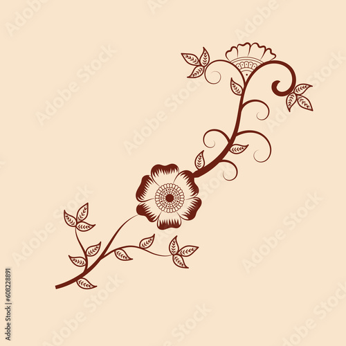 illustration of traditional indian henna mehndi floral ornament design	