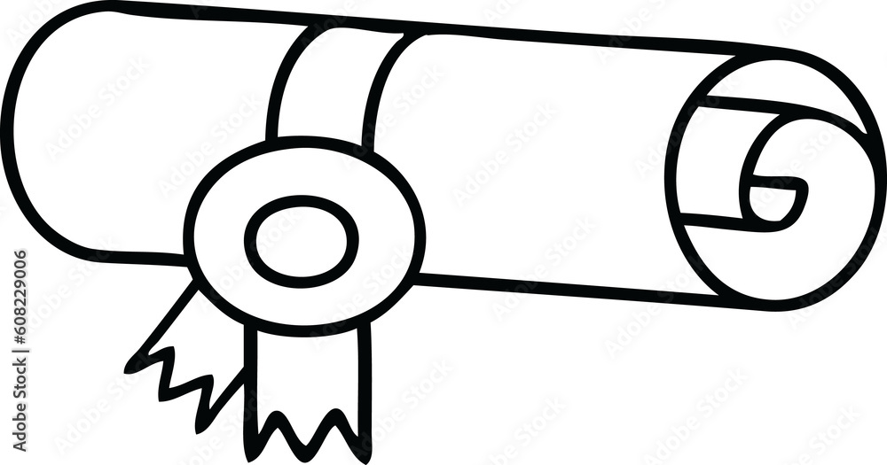 line drawing cartoon of a rolled certificate line drawing cartoon of a rolled certificate