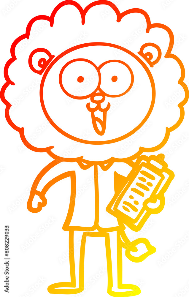 warm gradient line drawing of a happy cartoon lion warm gradient line drawing of a happy cartoon lion