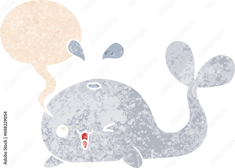 cartoon whale with speech bubble in grunge distressed retro textured style cartoon whale with speech bubble in grunge distressed retro textured style