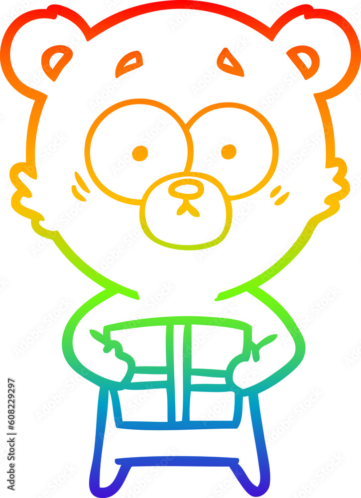 rainbow gradient line drawing of a nervous polar bear cartoon with gift rainbow gradient line drawing of a nervous polar bear cartoon with gift