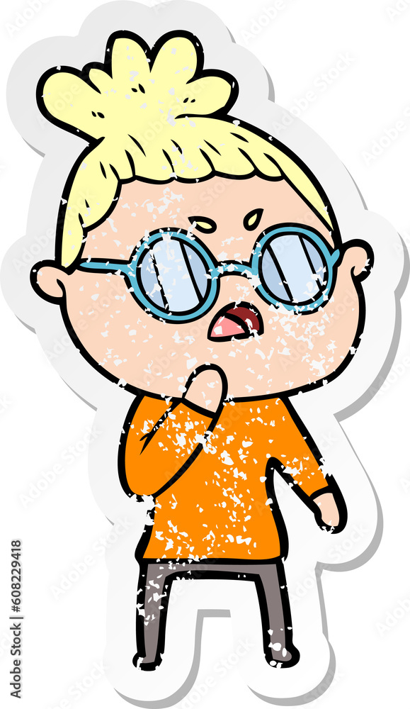 distressed sticker of a cartoon annoyed woman distressed sticker of a cartoon annoyed woman