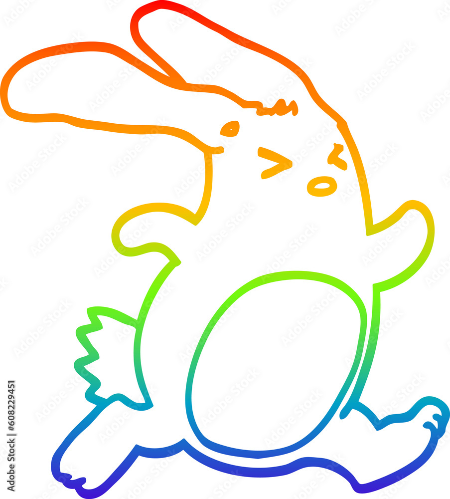 Fototapeta premium rainbow gradient line drawing of a cartoon rabbit