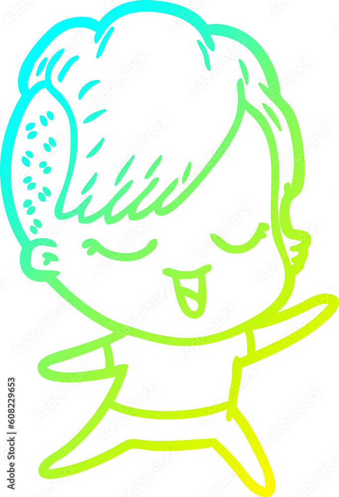 cold gradient line drawing of a happy cartoon girl cold gradient line drawing of a happy cartoon girl