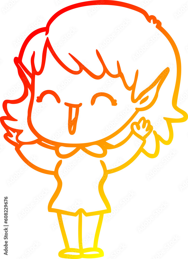 warm gradient line drawing of a cartoon elf girl warm gradient line drawing of a cartoon elf girl