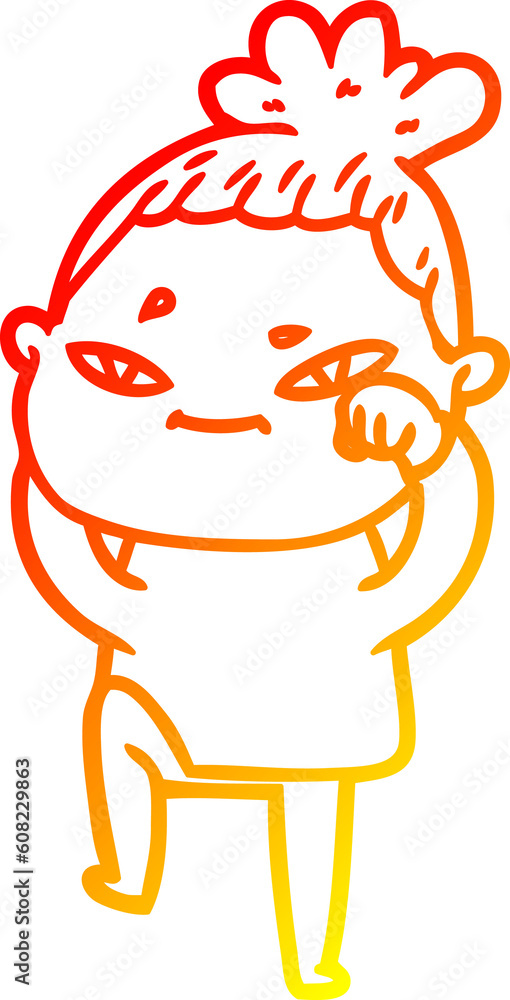warm gradient line drawing of a cartoon woman warm gradient line drawing of a cartoon woman