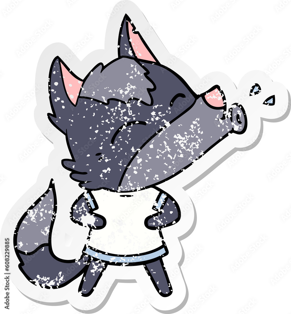 Obraz premium distressed sticker of a howling wolf cartoon
