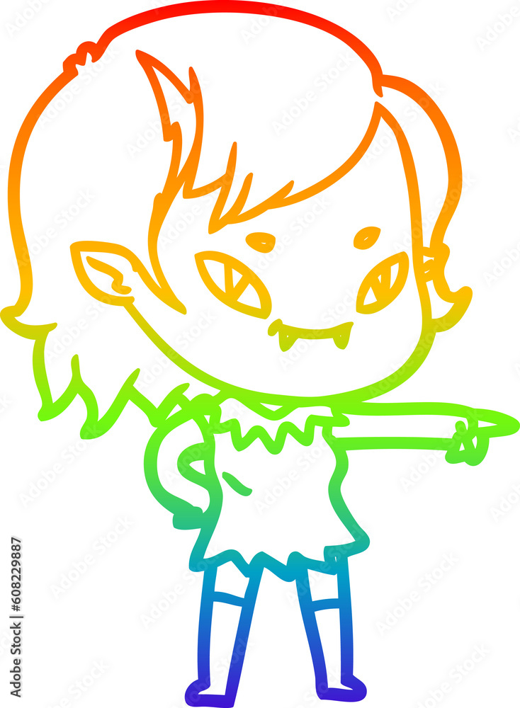 Fototapeta premium rainbow gradient line drawing of a cartoon friendly vampire girl