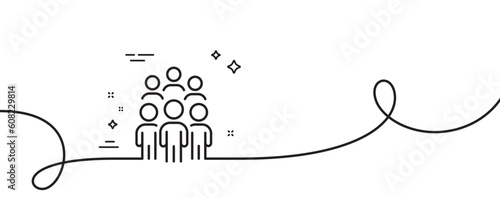 Group people line icon. Continuous one line with curl. Business conference sign. Team meeting symbol. Group people single outline ribbon. Loop curve pattern. Vector