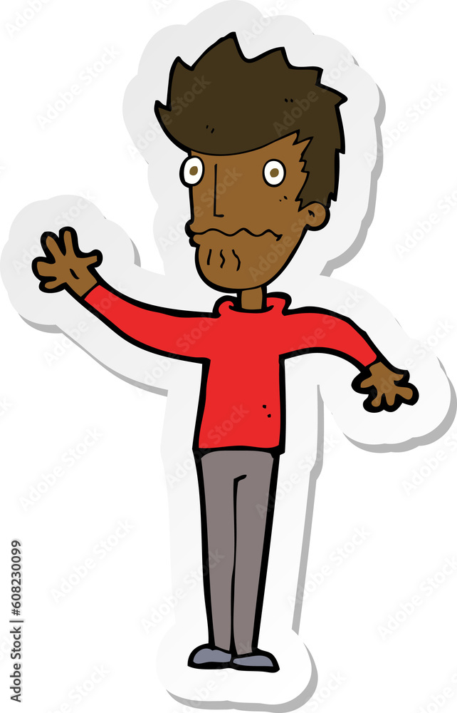 Fototapeta premium sticker of a cartoon worried man reaching out