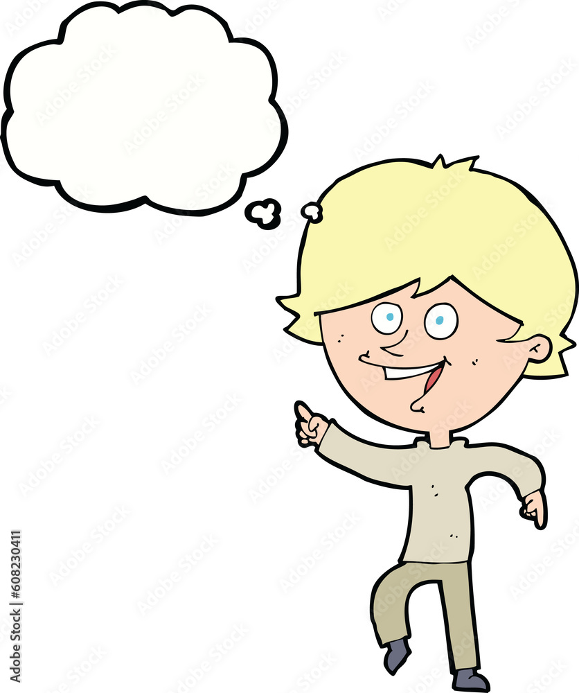 cartoon happy pointing man with thought bubble cartoon happy pointing man with thought bubble