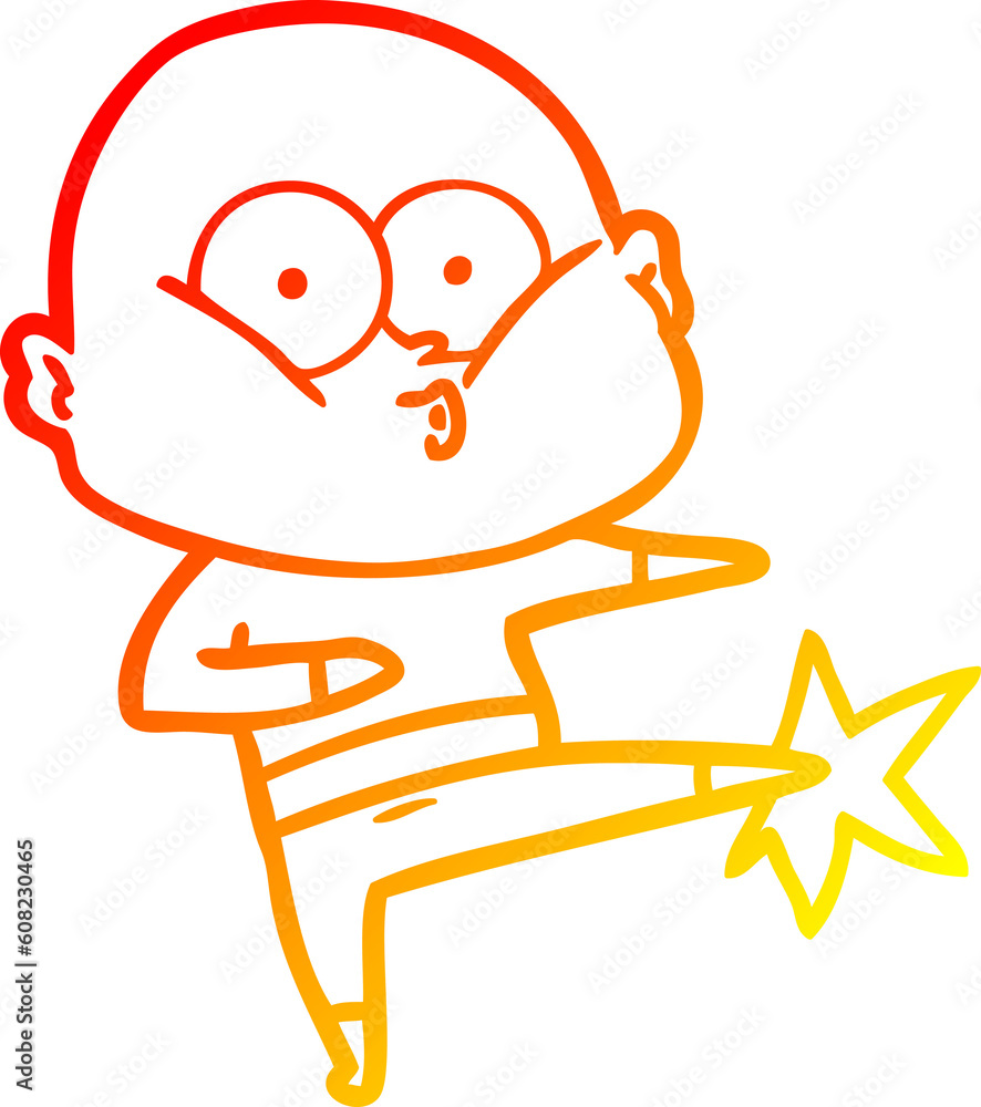 warm gradient line drawing of a cartoon bald man staring warm gradient line drawing of a cartoon bald man staring