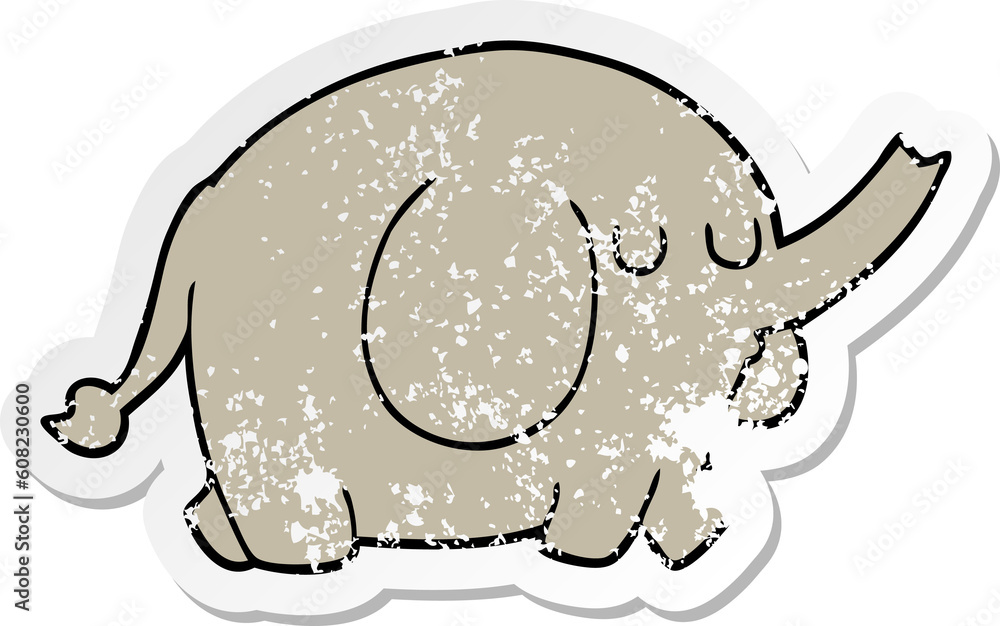 distressed sticker of a cartoon elephant distressed sticker of a cartoon elephant