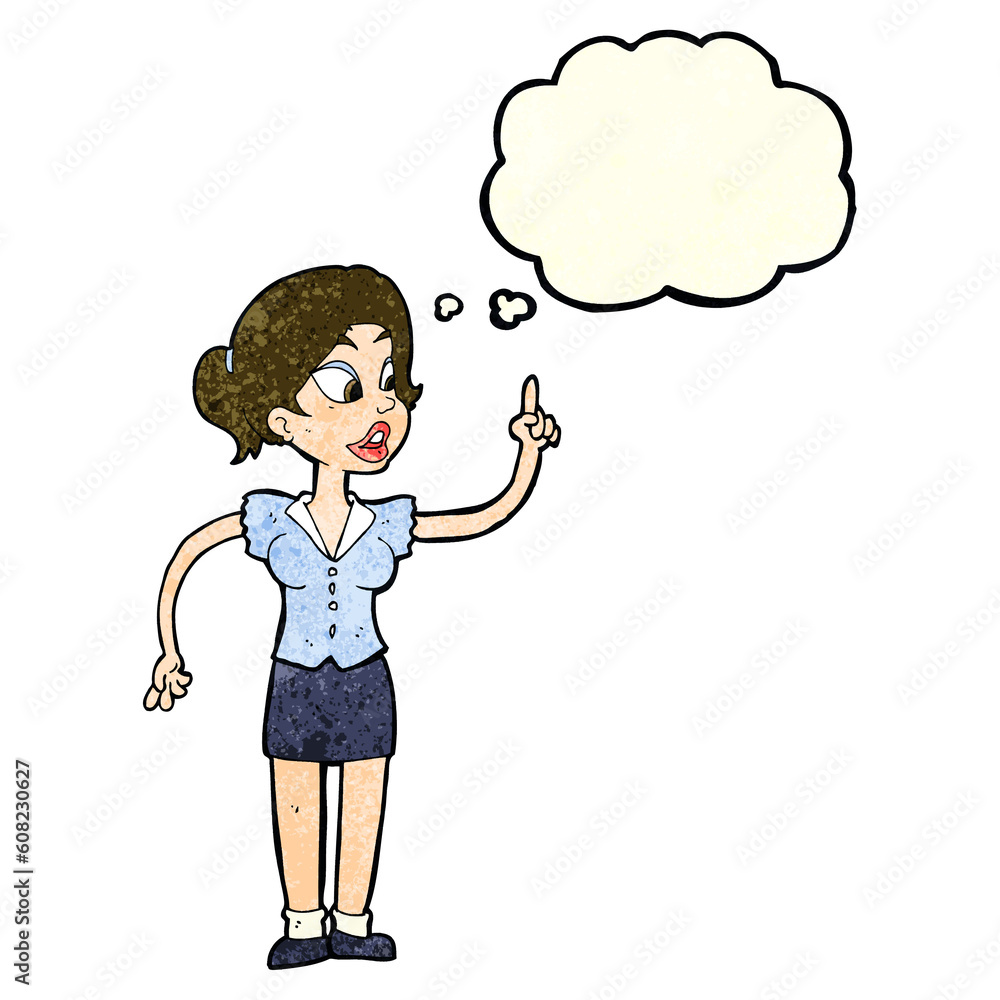 cartoon woman with great idea with thought bubble cartoon woman with great idea with thought bubble