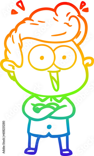 rainbow gradient line drawing of a cartoon excited man