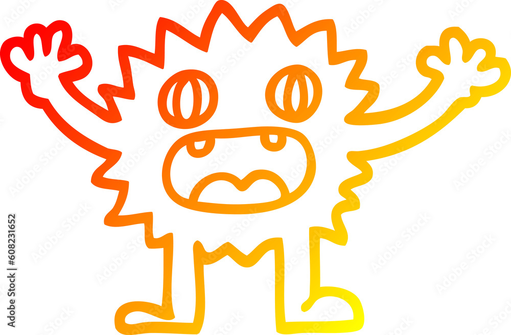 warm gradient line drawing of a cartoon funny furry monster warm gradient line drawing of a cartoon funny furry monster