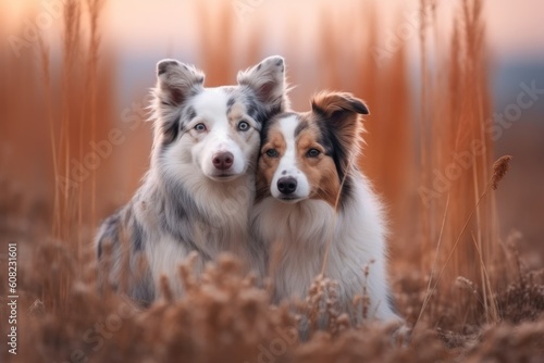 two dogs hugging together. Generative AI