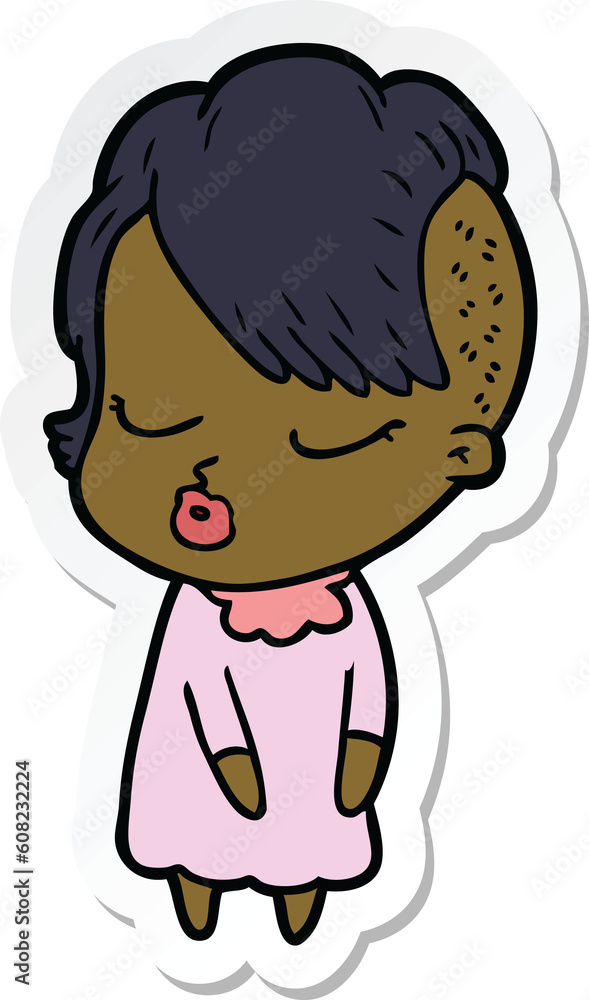 sticker of a cartoon pretty hipster girl sticker of a cartoon pretty hipster girl