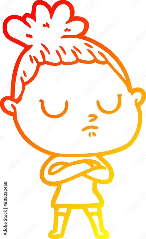 warm gradient line drawing of a cartoon calm woman