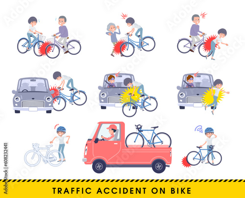 自転車事故に遭うTシャツマッシュヘア女性のセット