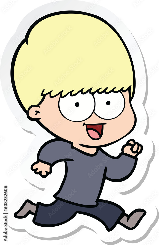 sticker of a happy cartoon boy