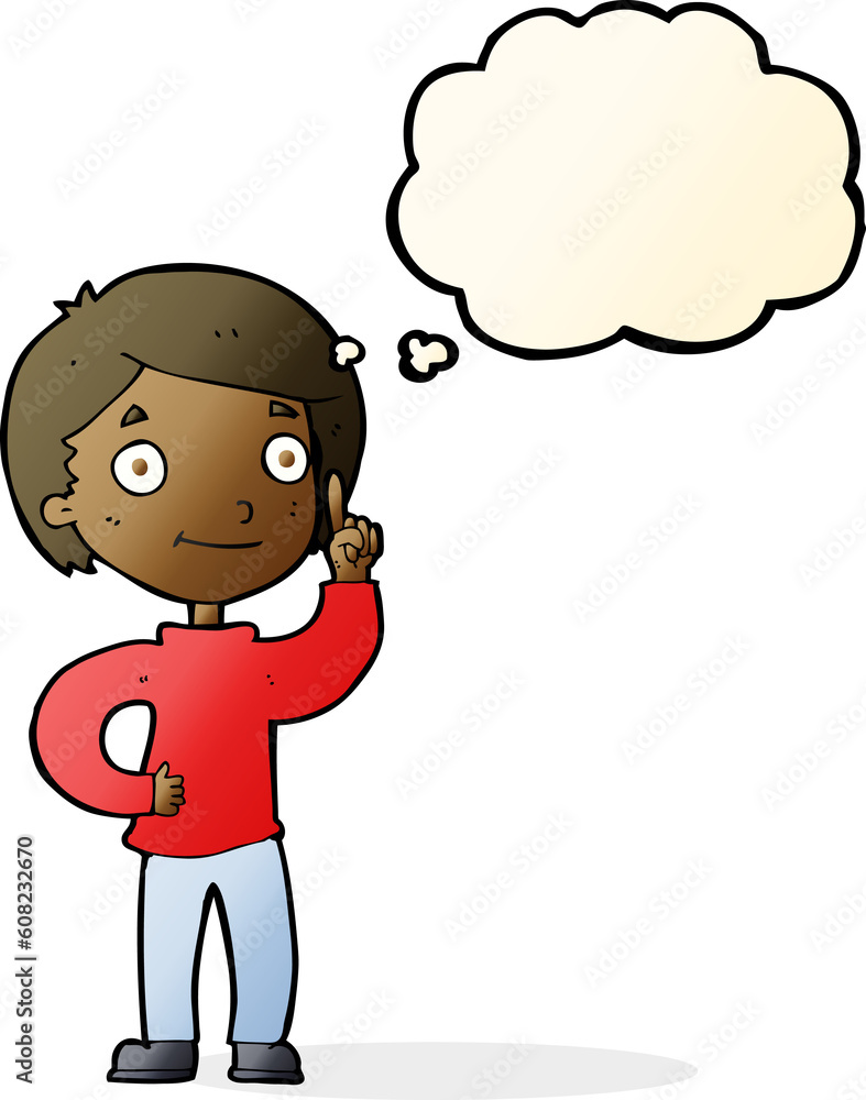 cartoon boy with idea with thought bubble cartoon boy with idea with thought bubble