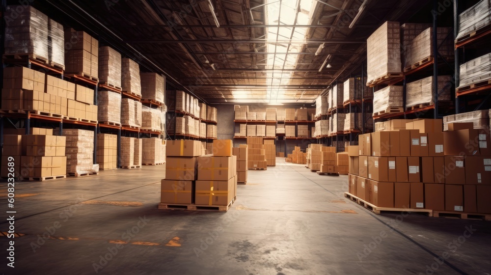 Welcome to a bustling warehouse, a symphony of movement and organization. Towers of parcels stand tall, awaiting their next destination. Generated by AI. Welcome to a bustling warehouse, a symphony of movement and organization. Towers of parcels stand tall, awaiting their next destination. Generated by AI.