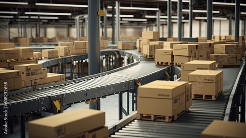 An advanced automated package sorting system orchestrates the smooth flow of parcels along the conveyor, utilizing advanced computer vision and machine learning algorithms. Generated by AI.