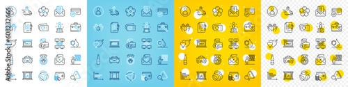 Vector icons set of Agreement document, Delivery truck and Accounting report line icons pack for web with Avatar, Horizontal chart, Sale outline icon. Wash hands, Beer bottle. Vector
