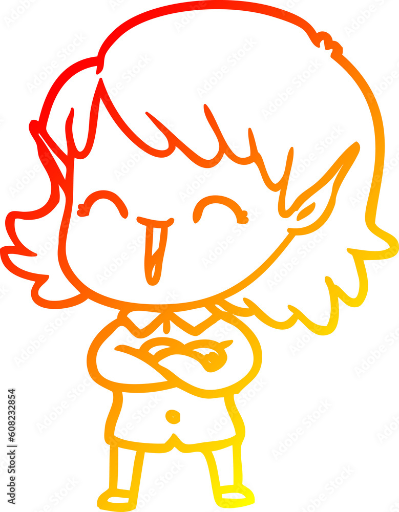 warm gradient line drawing of a cartoon elf girl warm gradient line drawing of a cartoon elf girl