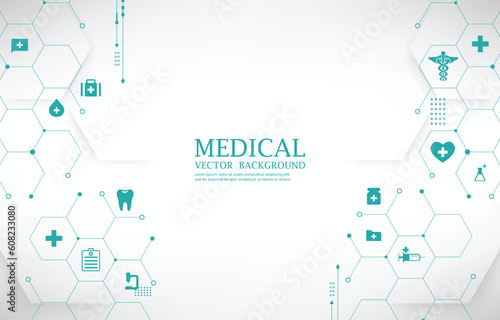 White modern medical vector wallpaper.geometric hexagon.medical icons.technology background.