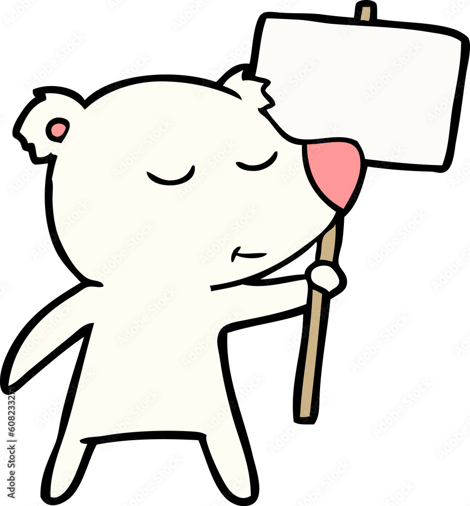happy cartoon polar bear with sign