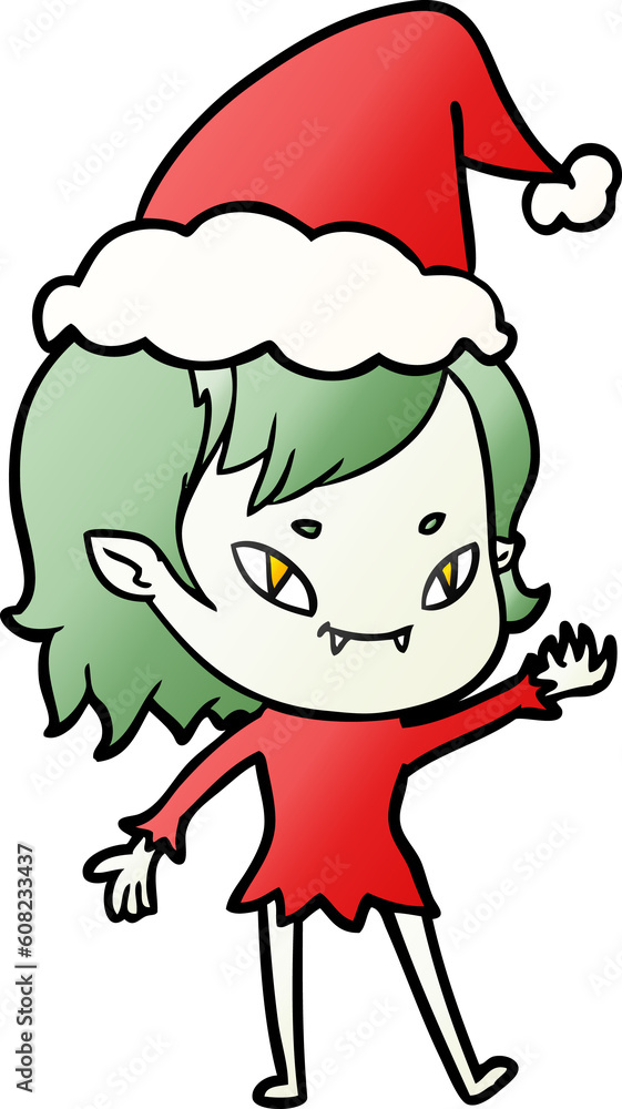 hand drawn gradient cartoon of a friendly vampire girl wearing santa hat hand drawn gradient cartoon of a friendly vampire girl wearing santa hat