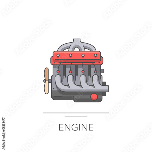 Car engine icon. Gasoline or diesel motor. Outline colorful icon on white. Vector illustration