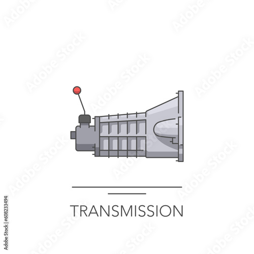 Car transmission icon. Manual or automatic gearbox. Outline colorful icon on white. Vector illustration