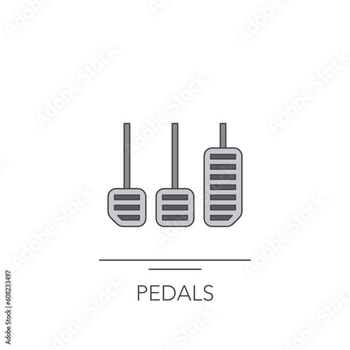 Car pedal icon. Outline colorful icon of acceleration brake and clutch pedals on white. Vector illustration