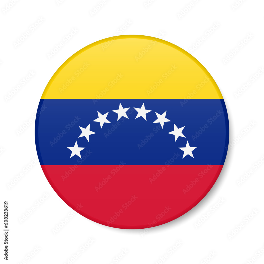 Venezuela circle button icon. Venezuelan round badge flag. 3D realistic isolated vector illustration Venezuela circle button icon. Venezuelan round badge flag. 3D realistic isolated vector illustration
