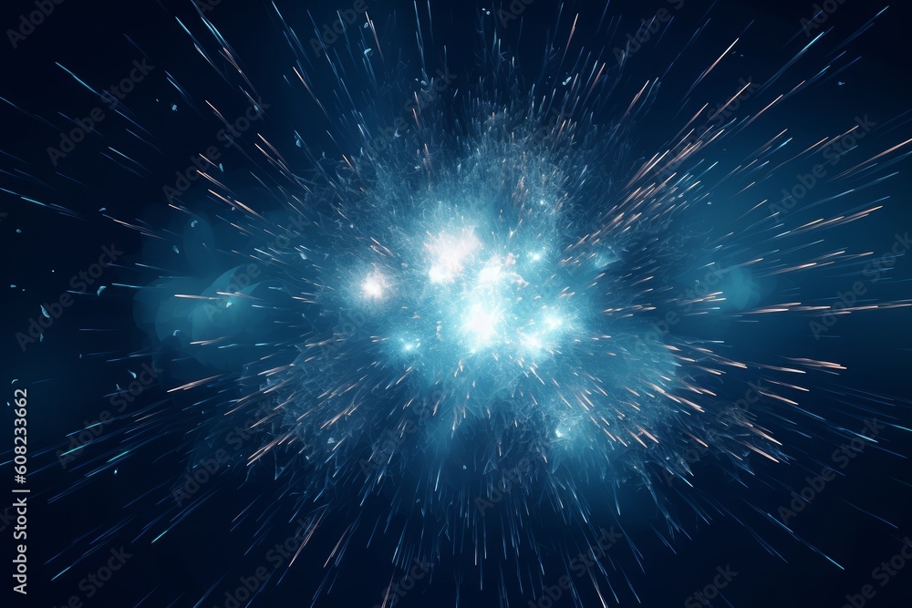Fototapeta premium Abstract blue background with an explosion of white, Generative ai