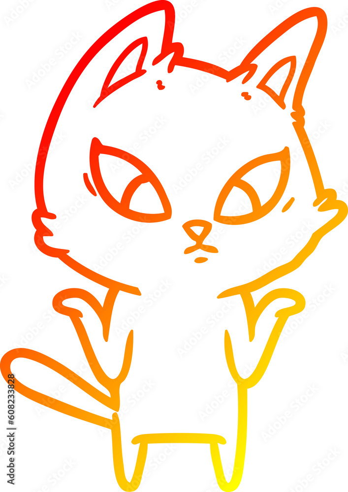 warm gradient line drawing of a confused cartoon cat shrugging shoulders warm gradient line drawing of a confused cartoon cat shrugging shoulders
