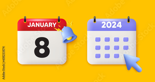 8th day of the month icon. Calendar date 3d icon. Event schedule date. Meeting appointment time. 8th day of January month. Calendar event reminder date. Vector