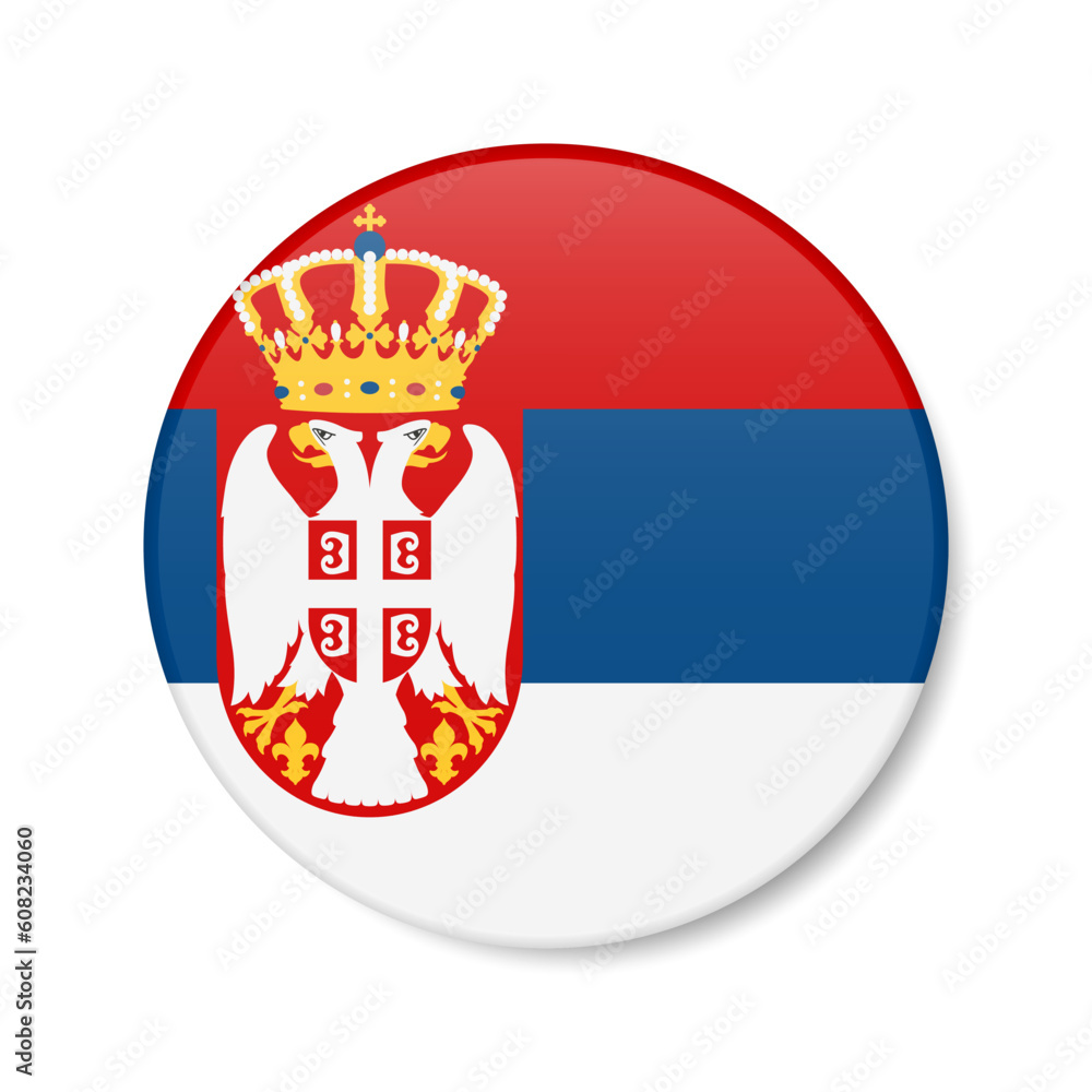 Serbia circle button icon. Serbian round badge flag. 3D realistic isolated vector illustration Serbia circle button icon. Serbian round badge flag. 3D realistic isolated vector illustration