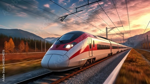 Witness the power and efficiency of a high-speed train network specifically designed to expedite the transportation of packages across the entire country. Generated by AI. photo