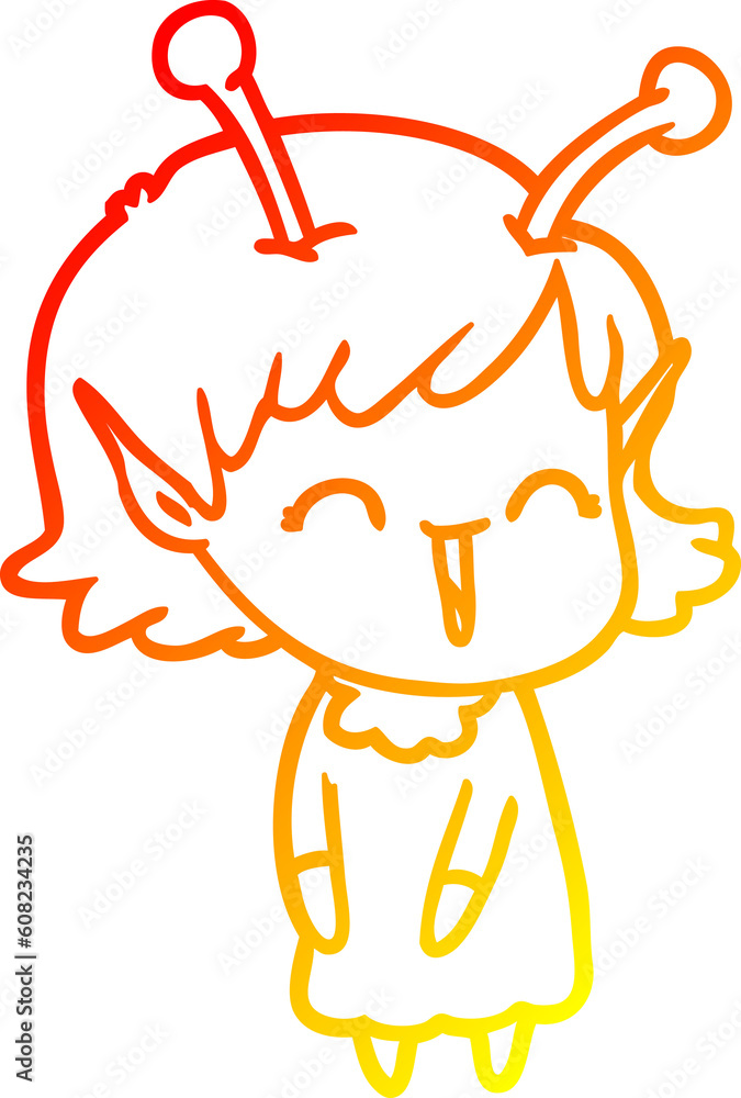 warm gradient line drawing of a cartoon alien girl laughing warm gradient line drawing of a cartoon alien girl laughing