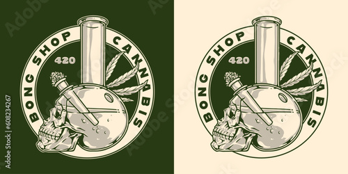 Cannabis bong shop emblem monochrome